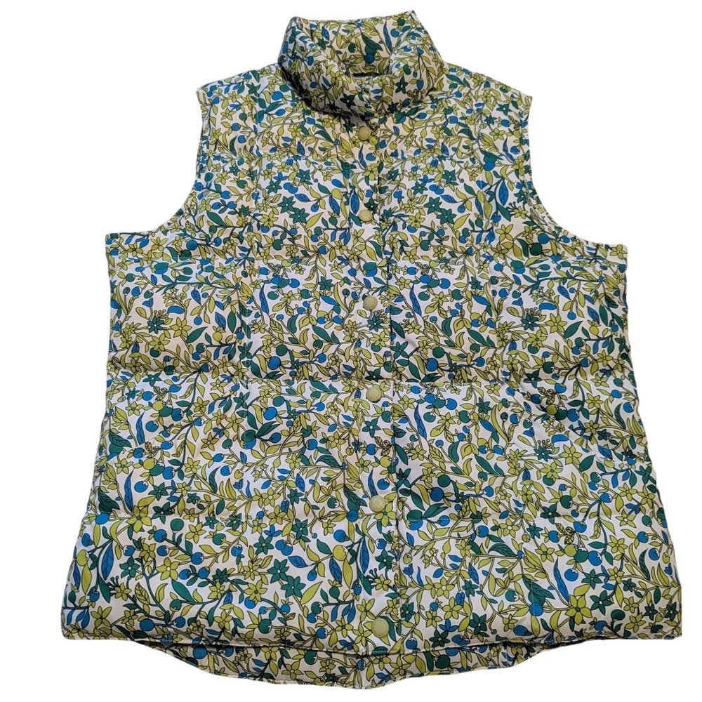 Lands‎ End Puffer Vest Womens Sz M 10-12 Blueberry Floral Down Filled Quilted